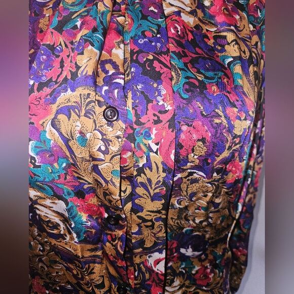 Vintage Christie &Jill Floral Abstract Print Long Sleeve Button-up Blouse Size 6 - Picture 12 of 13